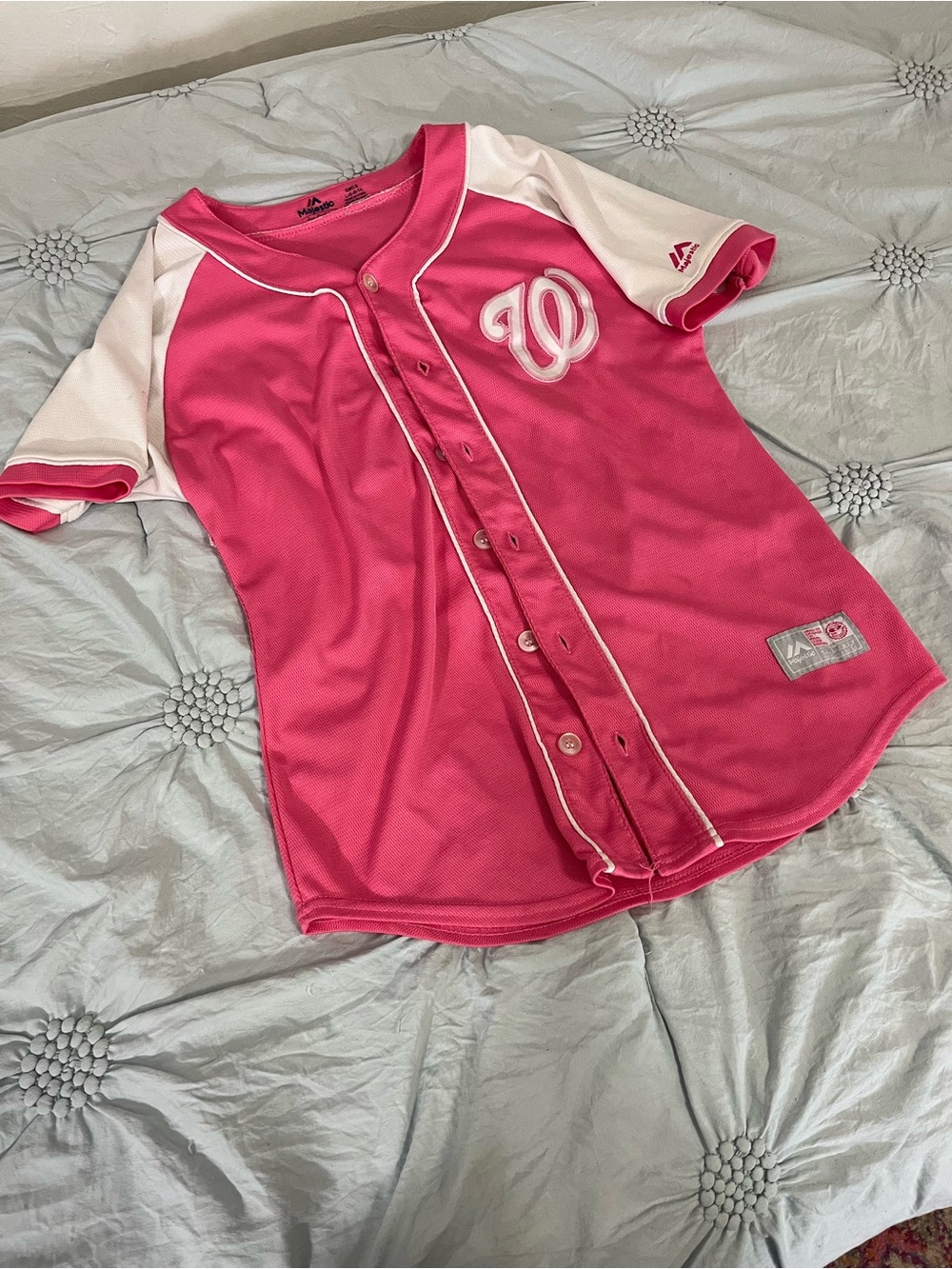 Washington Nationals Kids' Pink Baseball Jersey - fits an Adult Small